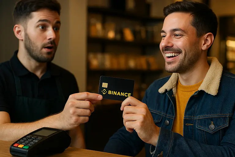 Freelancer paying with Binance card, cashier surprised