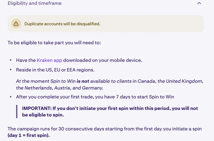 Kraken Spin to Win Qualifications and Eligibility