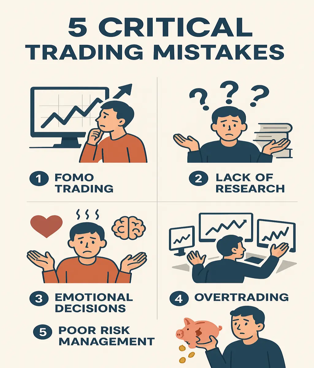 Infographic of the 5 critical memecoin trading mistakes