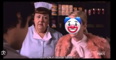 Clown sitting in a coffee shop counter, holding coffee while payment with a crypto card fails due to missing TRX balance.