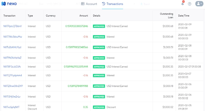 Nexo daily interest