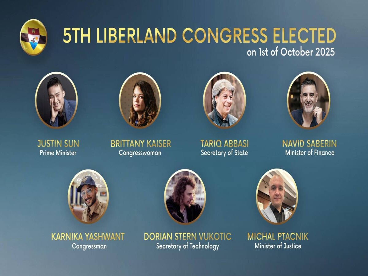 Liberland Announces October 2025 Congress Election Results: Justin Sun Defends Prime Minister Role, Brittany Kaiser Joins Congress