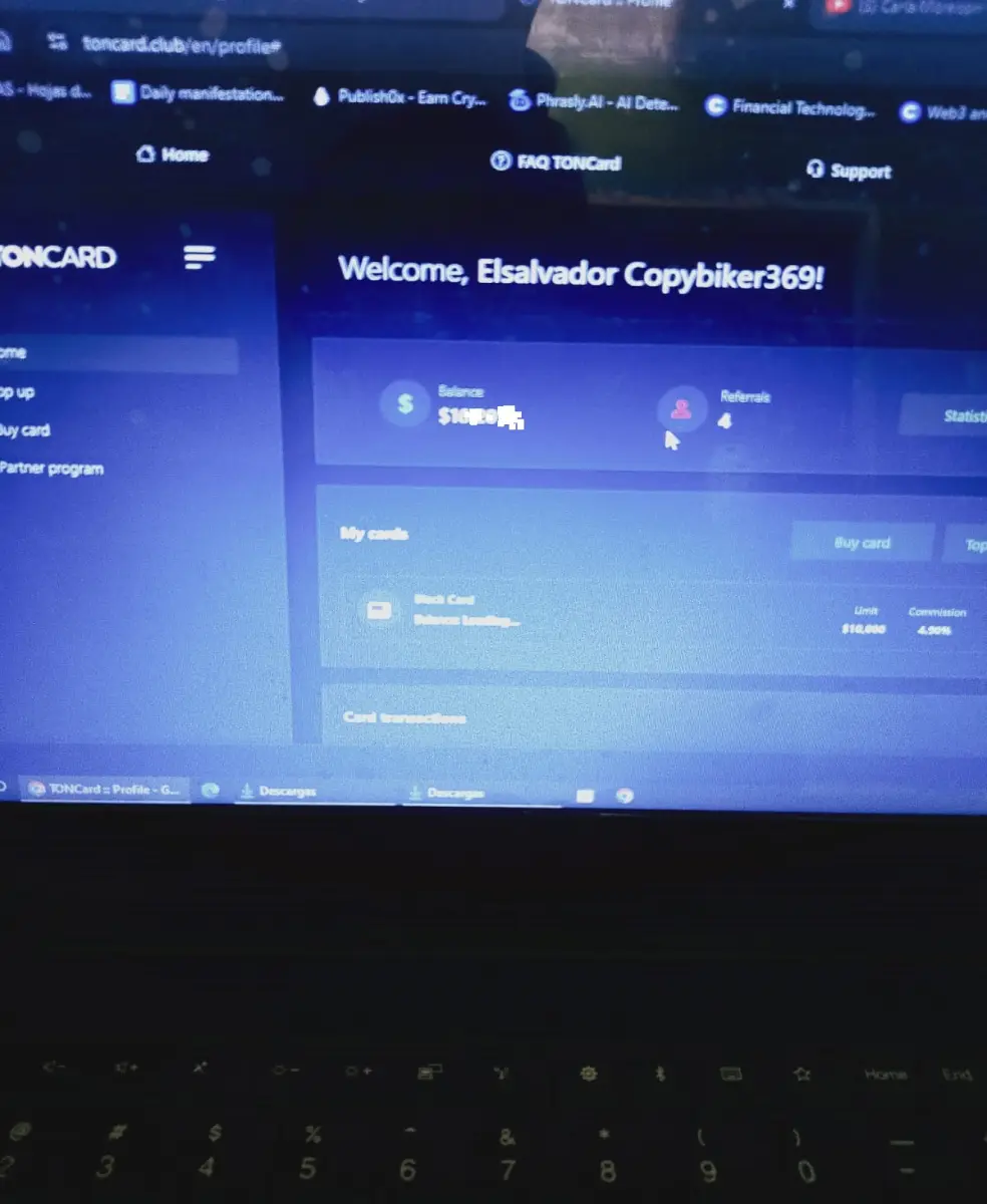 the dashboard where appears all controls for my crypto card. As mentioned, is only displayed in Laptops.