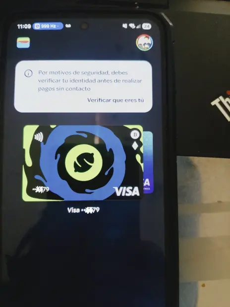 Google Wallet prompt asking to verify identity before making contactless payments with the Visa card