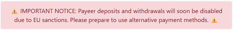 EarnBitMoon notice: Payeer deposits and withdrawals ending soon due to EU sanctions.