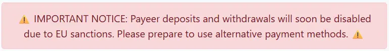 EarnBitMoon notice: Payeer deposits and withdrawals ending soon due to EU sanctions.