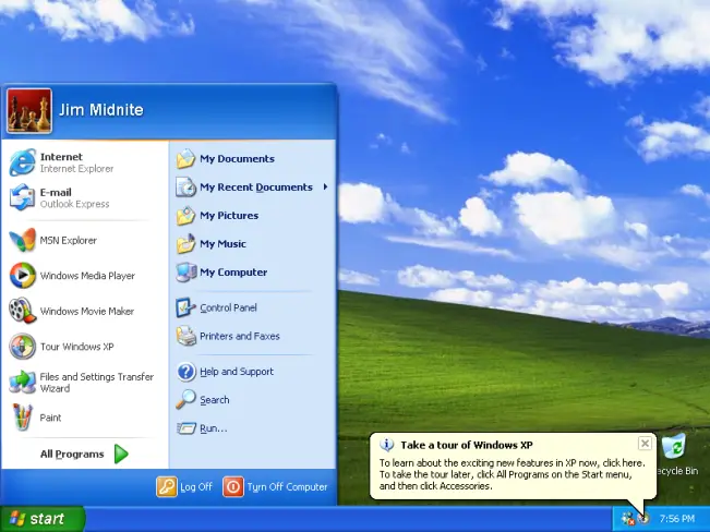 Menú de inicio de Windows XP
