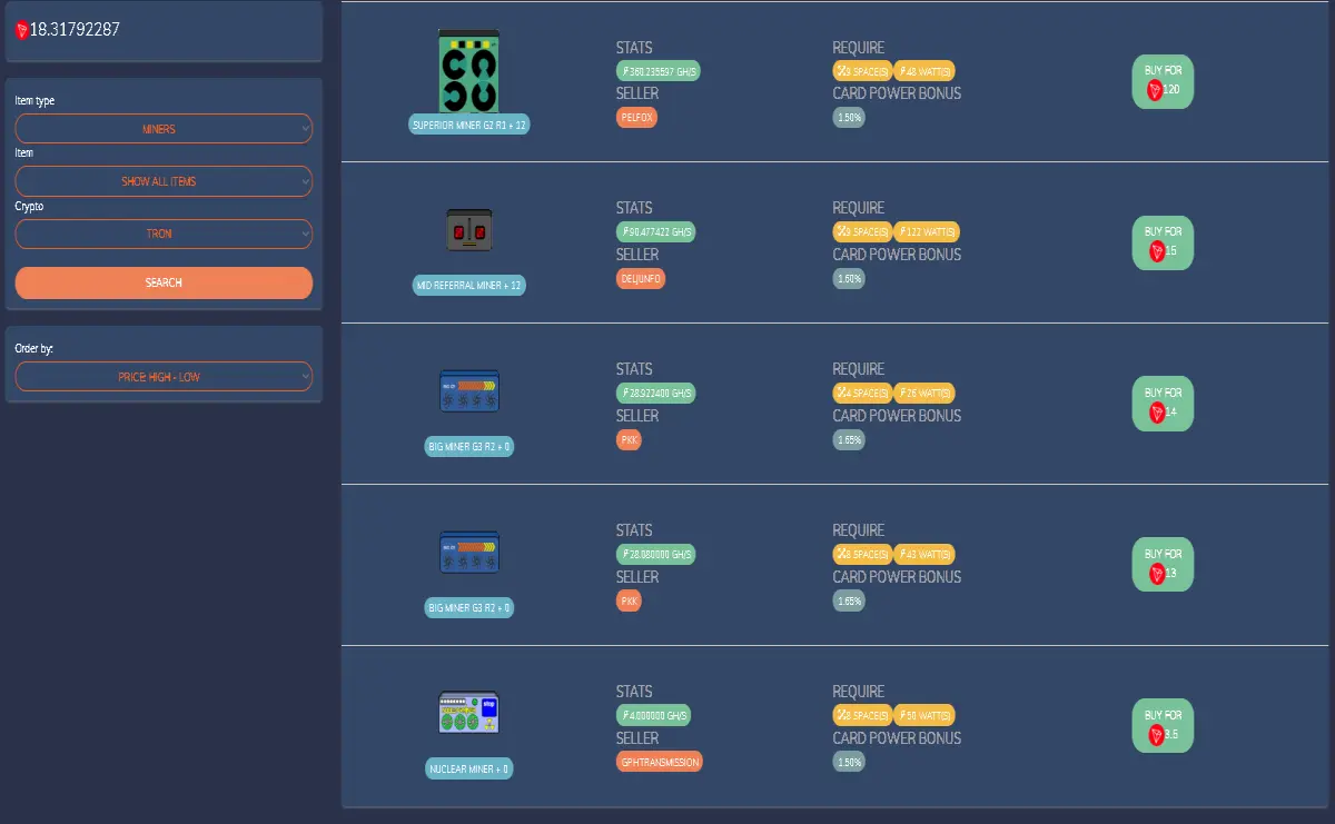 Miningblocks marketplace