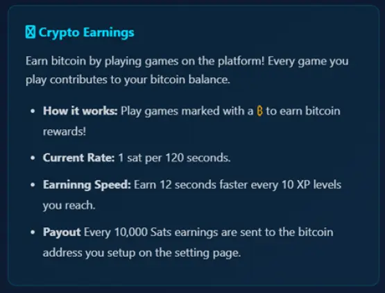 GameAdz.net crypto earnings info showing how to earn bitcoin by playing games