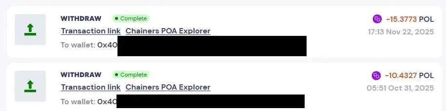 Chainers successful withdrawal