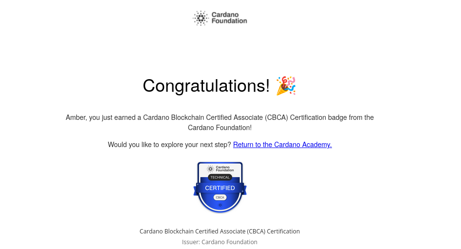 Cardano Blockchain Certified Associate Badge