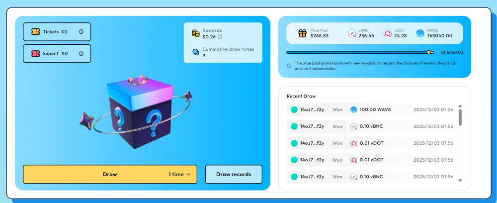 Web3LuckyDraw vDOT vBNC crypto Bifrost