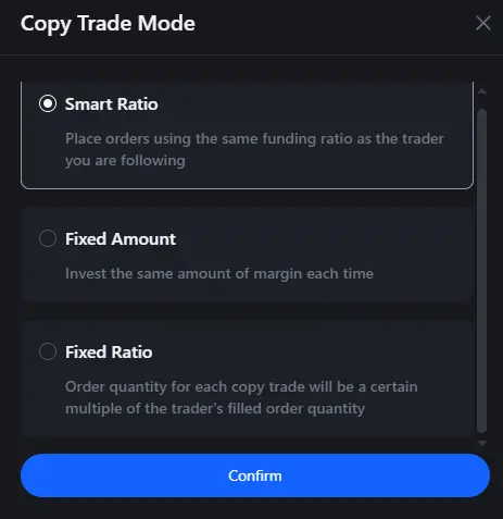 Copy trading modes