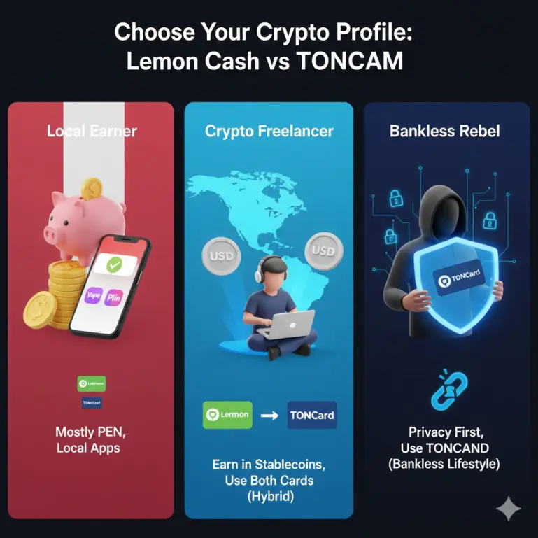 imagen that illustrates the three types of users for crypto cards. Which one are you?
