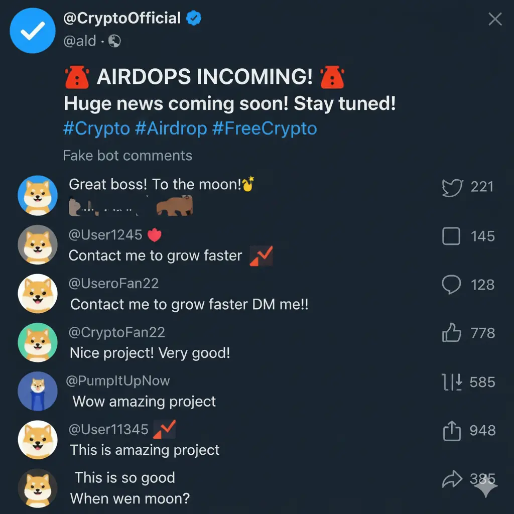 Artificial hype and scammy posts attracts bots