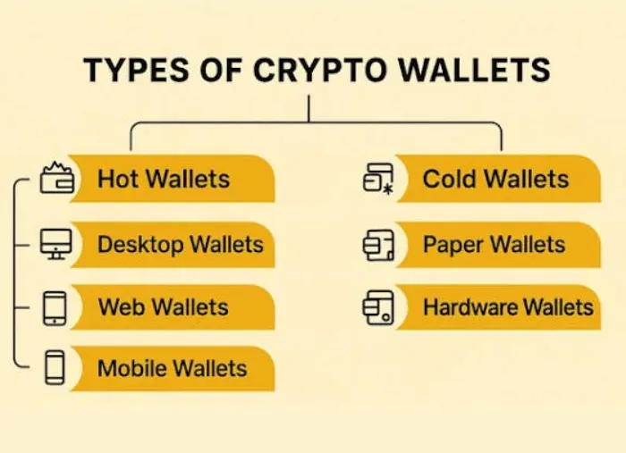 Illustration of wallet types (mobile vs hardware).