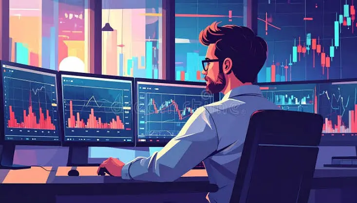 Investor observing crypto charts with caution.”