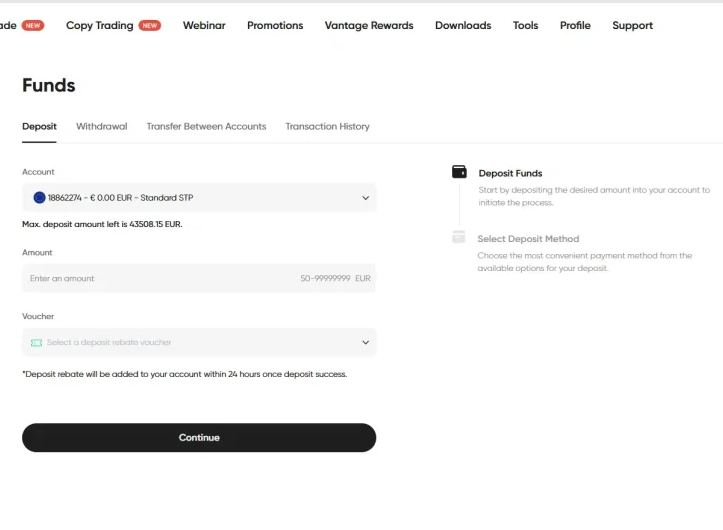 How To Use Vantage Markets Deposit