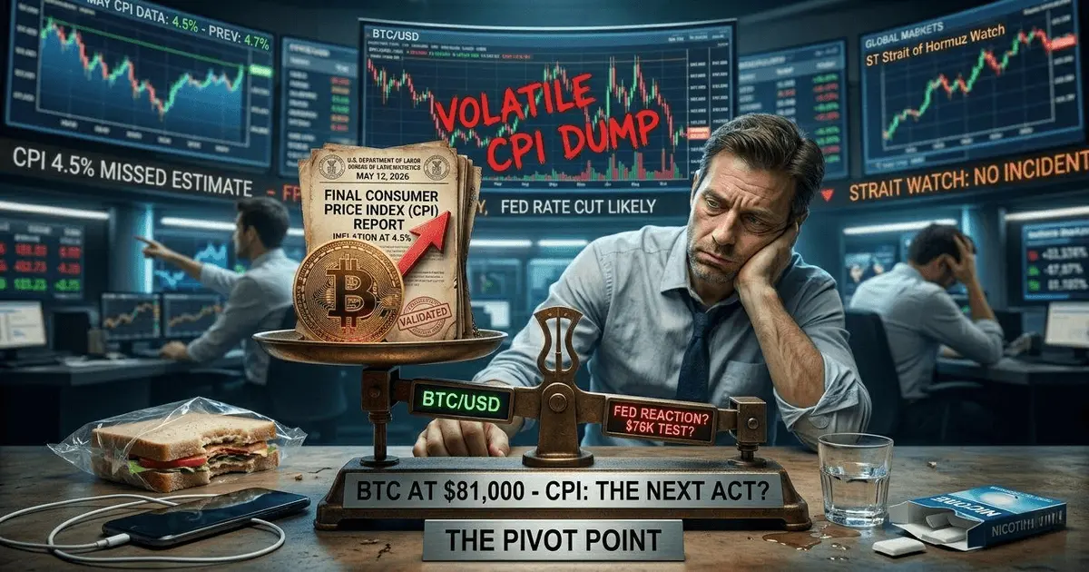 A stressed crypto trader in a dark office watching Bitcoin charts and a