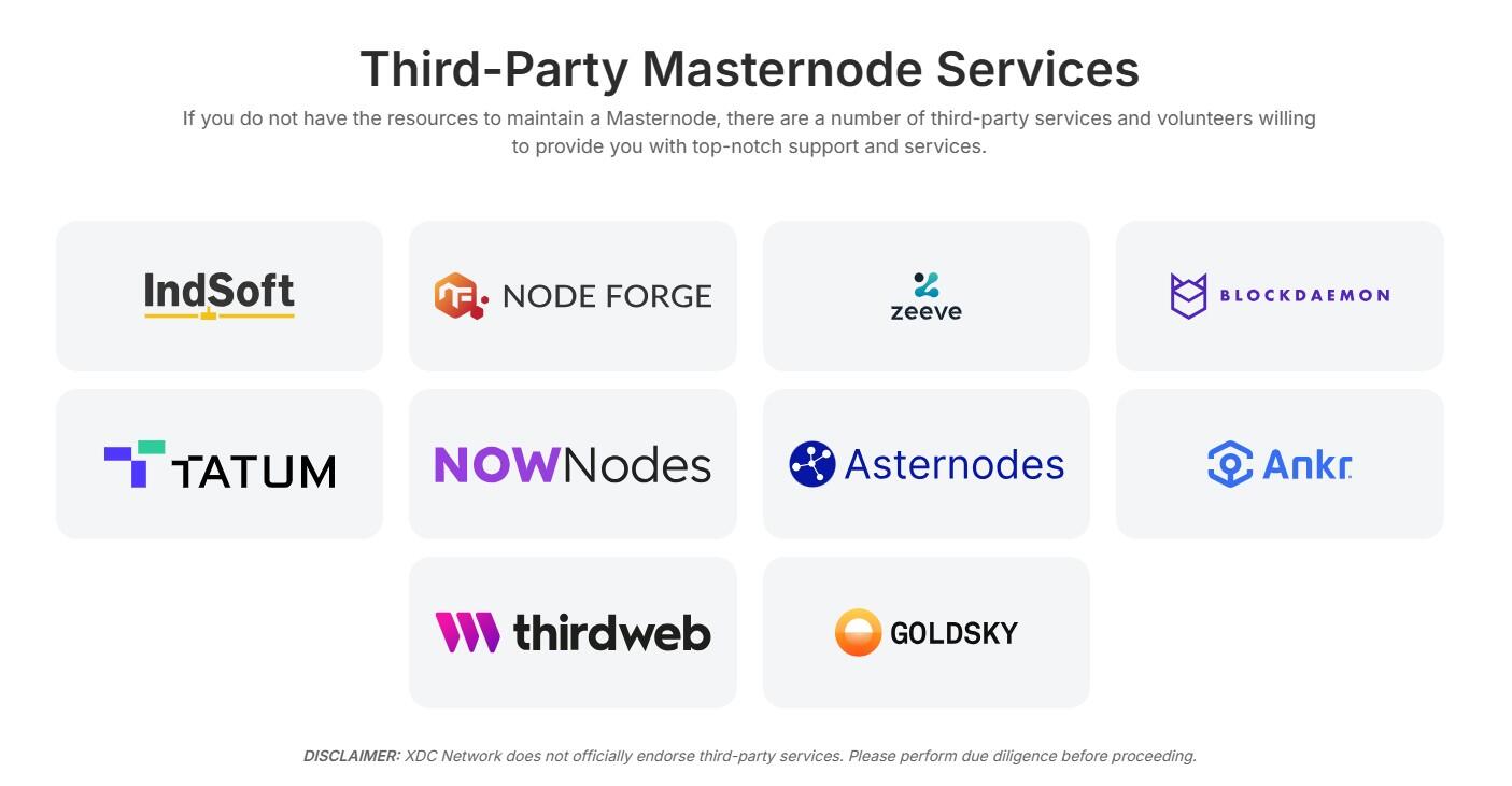 XDC node thirdparty service providers