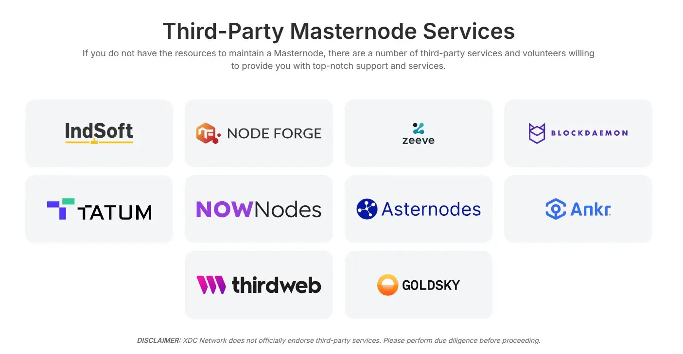 XDC node thirdparty service providers