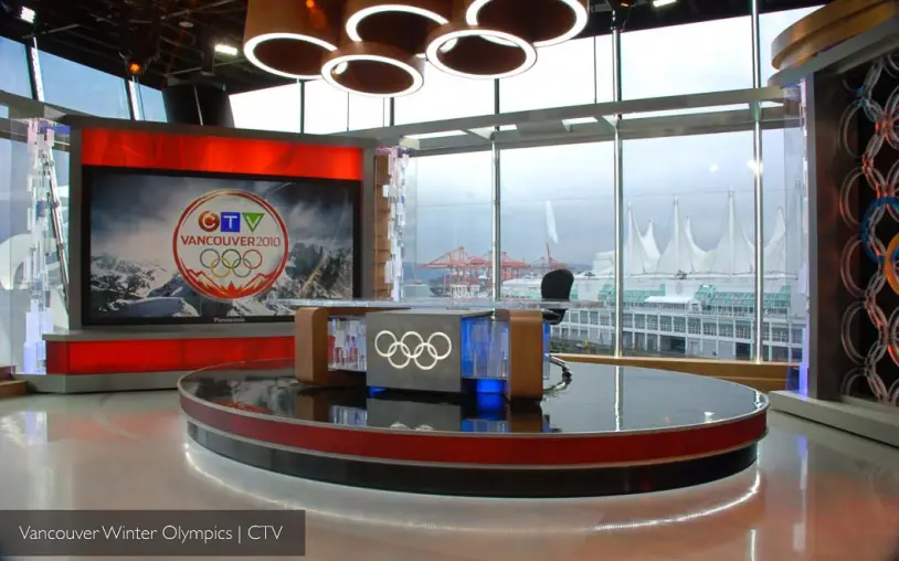 Vancouver 2010 Winter Olympic Games broadcast environment. Production design: Patrick Larsen / Studio Bound, for NBC and CTV. BDA Gold Award.