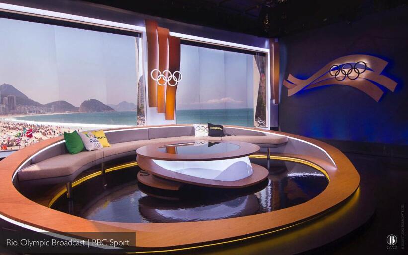 Rio 2016 Summer Olympic Games broadcast environment. Production design: Patrick Larsen / Studio Bound, for BBC and NBC.