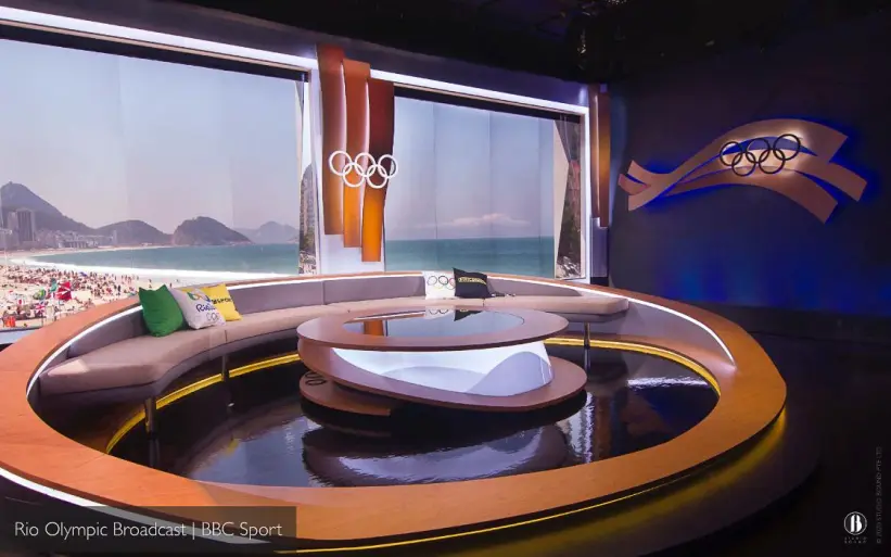 Rio 2016 Summer Olympic Games broadcast environment. Production design: Patrick Larsen / Studio Bound, for BBC and NBC.