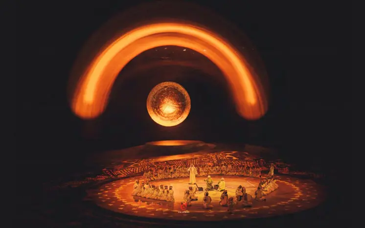 Terhal, Riyadh Season 2025. Production design: Patrick Larsen / Studio Bound, Dragone. The designed environment as the world the performers inhabit — not a set, but a place.
