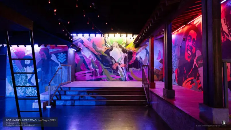 Bob Marley Hope Road, Mandalay Bay, Las Vegas, 2025. Production design: Patrick Larsen / Studio Bound