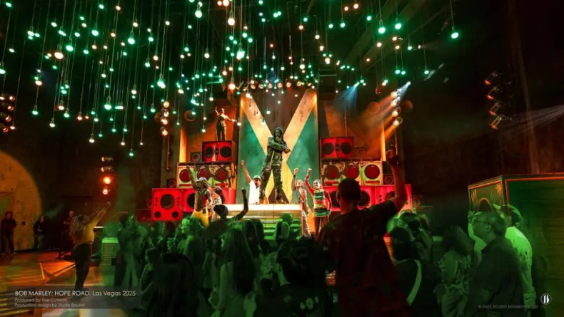 Bob Marley Hope Road, Mandalay Bay, Las Vegas, 2025. Production design: Patrick Larsen / Studio Bound