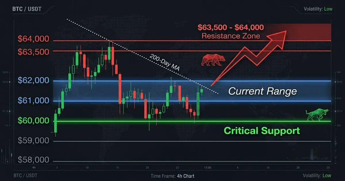 Crypto chart showing bitcoin technical support and resistance key levels.