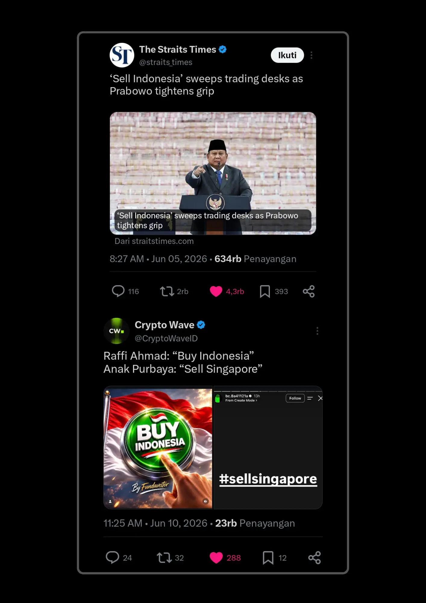 News sell Indonesian bay Singapore