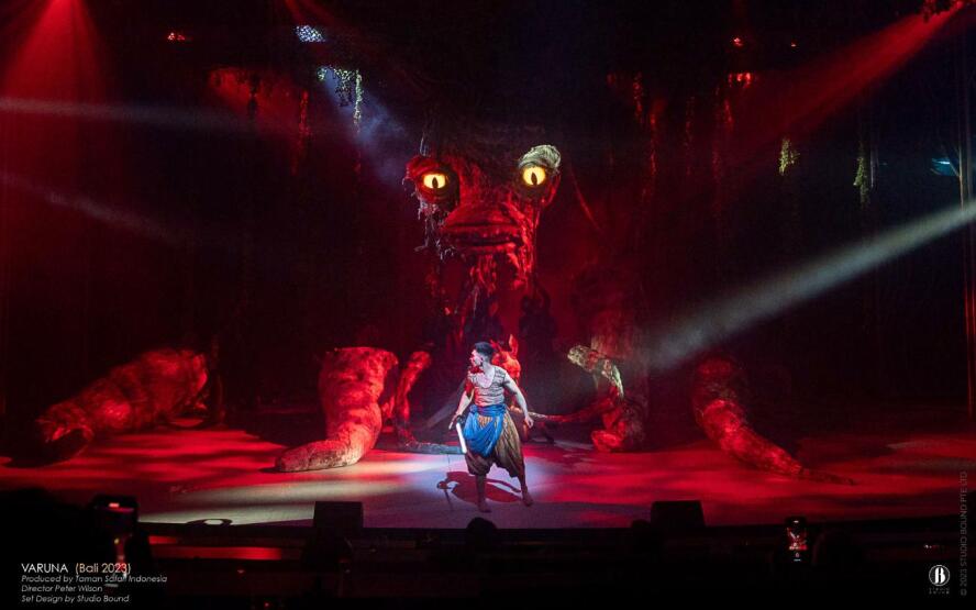 Varuna (2023), Bali Safari Park — Indonesia's first underwater theatre. Directed by Peter Wilson, produced by Taman Safari Indonesia. Set & costume design by Patrick Larsen, Studio Bound.