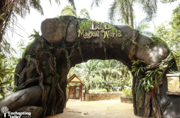A large forest stage set built into the natural surroundings — park and show designed together. Image: Taman Safari Indonesia.