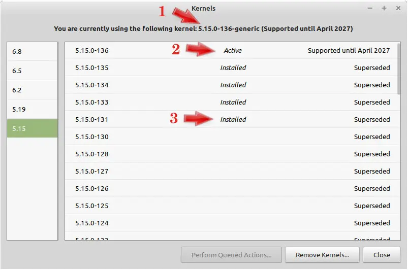Installed Linux kernels