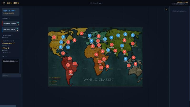 geo risk geography game board on algorand