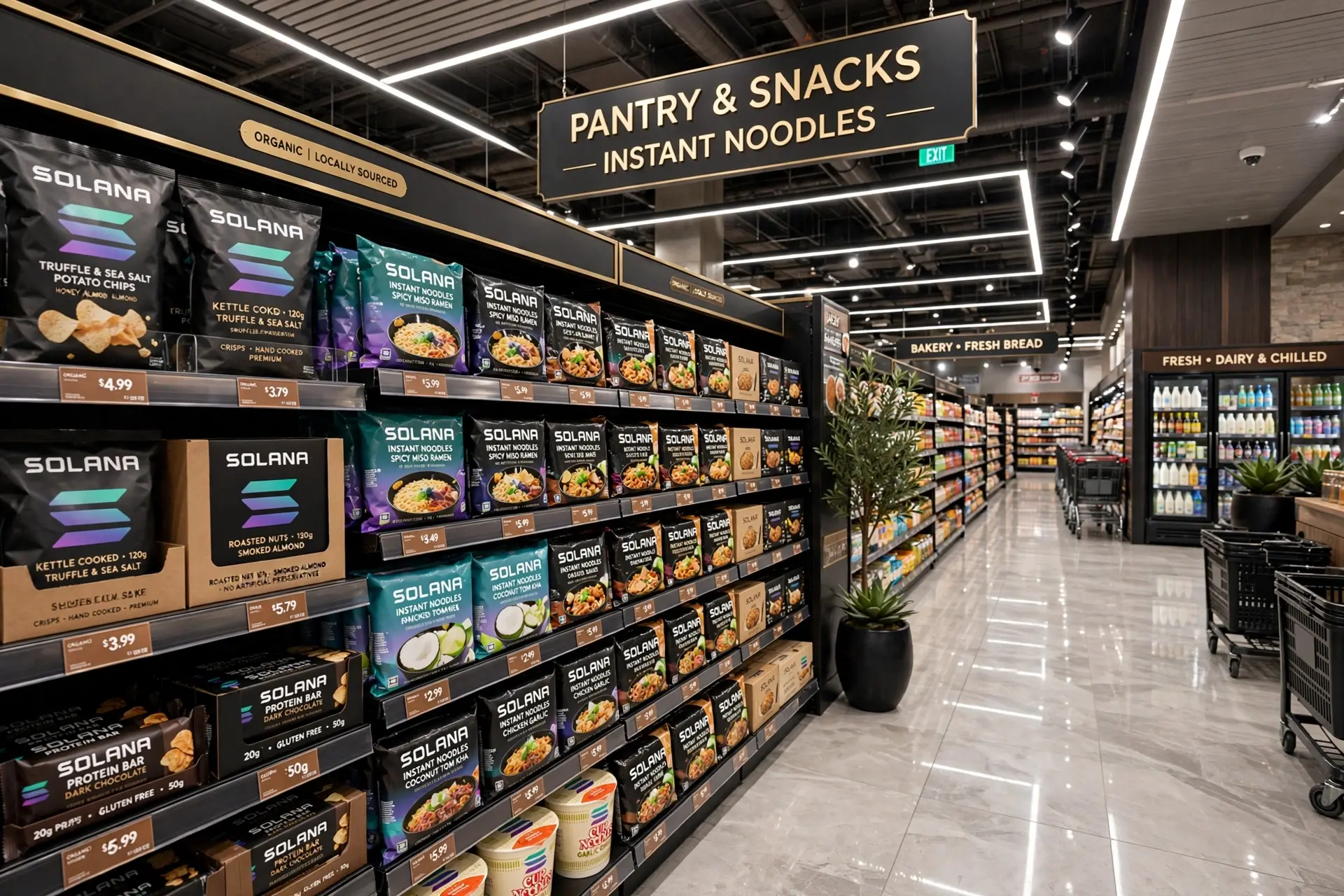 Solana brand food products in a luxury supermarket