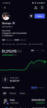 Example Fomo trader profile with historical performance