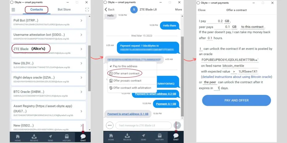 Smart contract in the Obyte Wallet