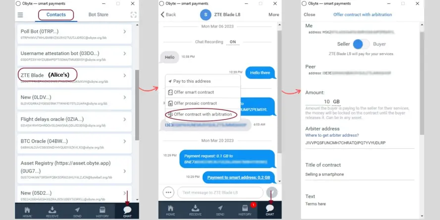 Contract with Arbitration in the Obyte Wallet
