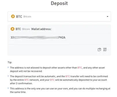 Deposit BTC
