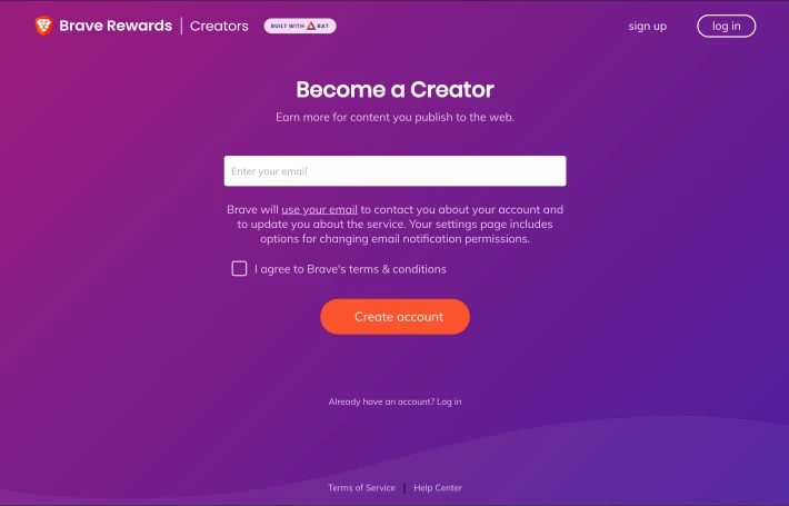 a screenshot of the brave creator website