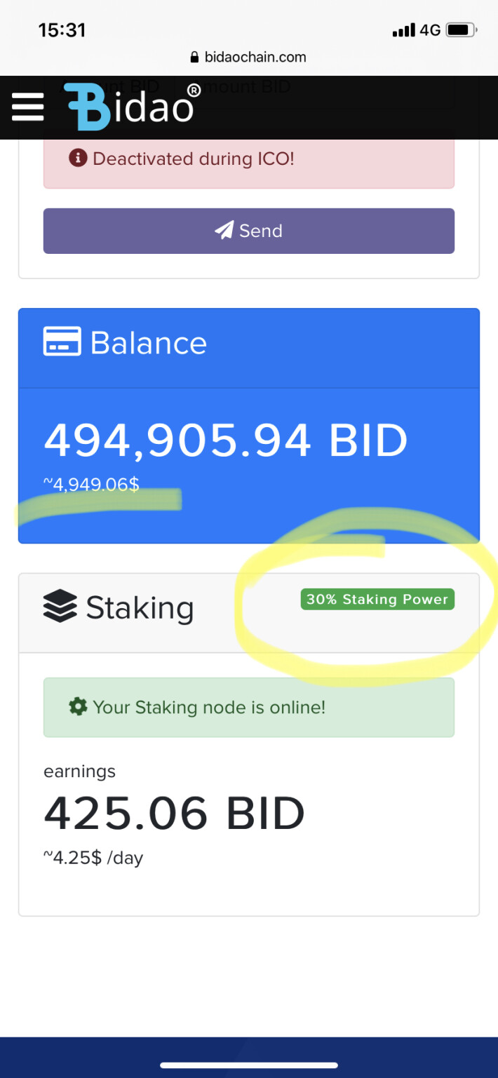 Wallet with Bid in staking