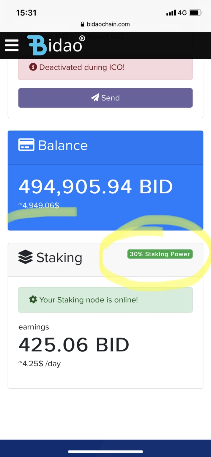 Wallet with Bid in staking