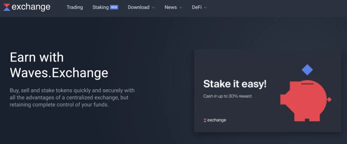 Waves Exchange - find Staking menu or click staking banner