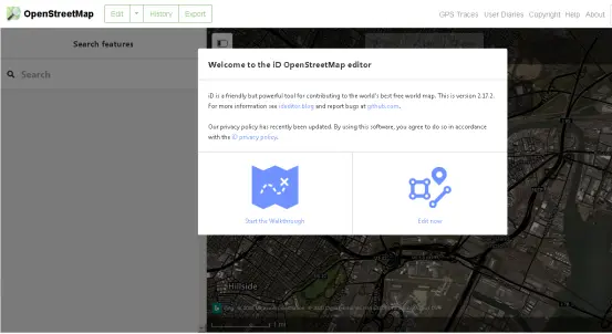 OpenStreetMap Website Interface after Log-in