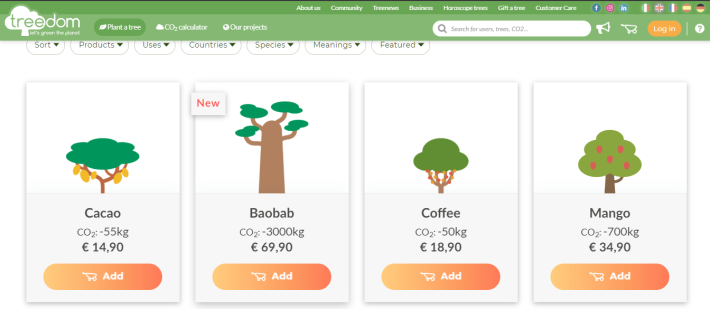 Treedom Trees and how much CO2 they absorb