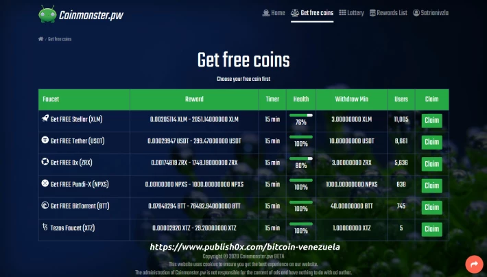 CoinMonster multifaucet cryptocurrencies availables
