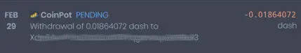 Dash payment pending